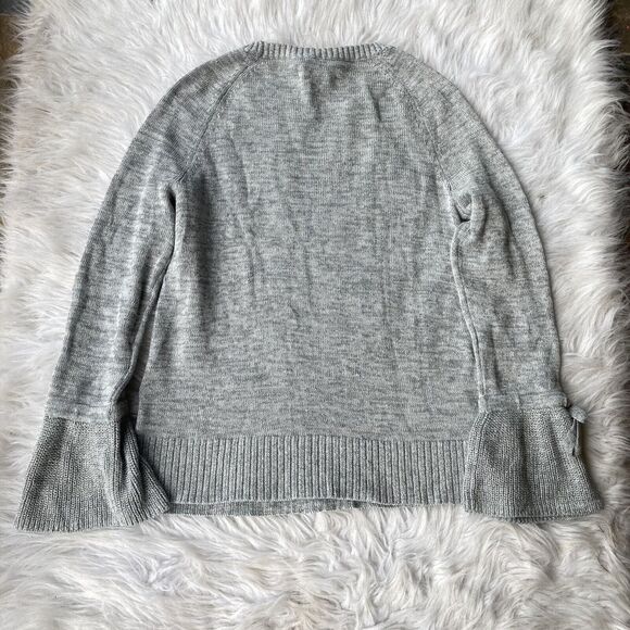 Ann Taylor LOFT Sweater Sz S Metallic Gray Sparkle Holiday Bell Sleeve Casual - Picture 6 of 9